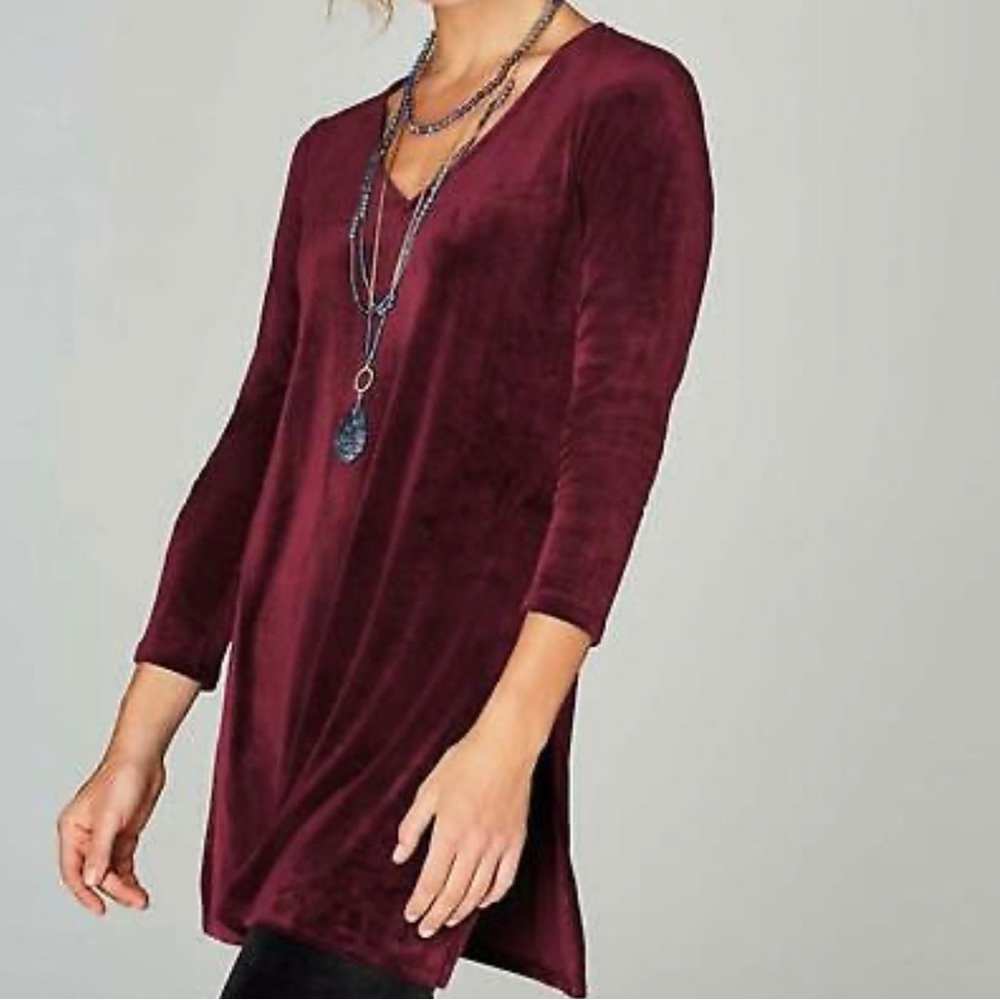 J.Jill Burgundy Velvet Velour Tunic Top (XS)